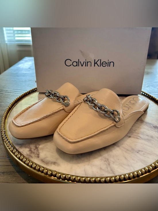 Calvin Klein Shoes - Calvin Klein Nude Leather Chain-Accent Slip-On Mules | Sz. 6 (NWB)